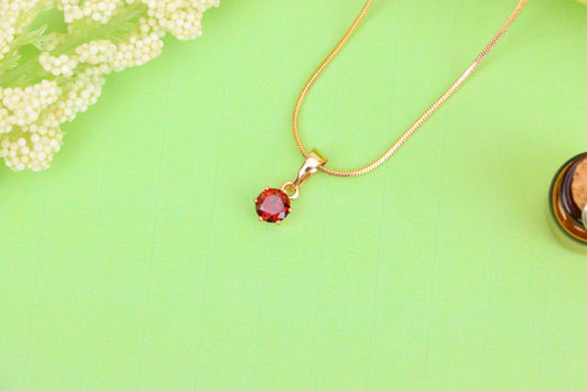 Tiny Round Red Stone Rose Gold Pendant – Minimalist Design, XPPT1600 (2147-3)
