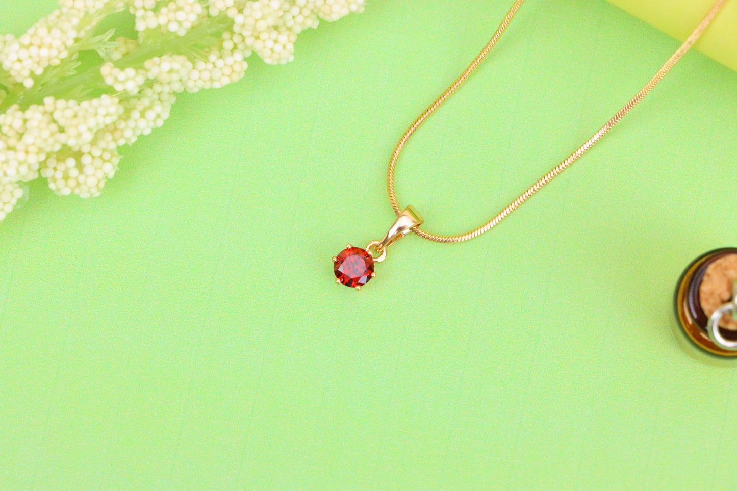 Tiny Round Red Stone Rose Gold Pendant – Minimalist Design, XPPT1600 (2147-3)