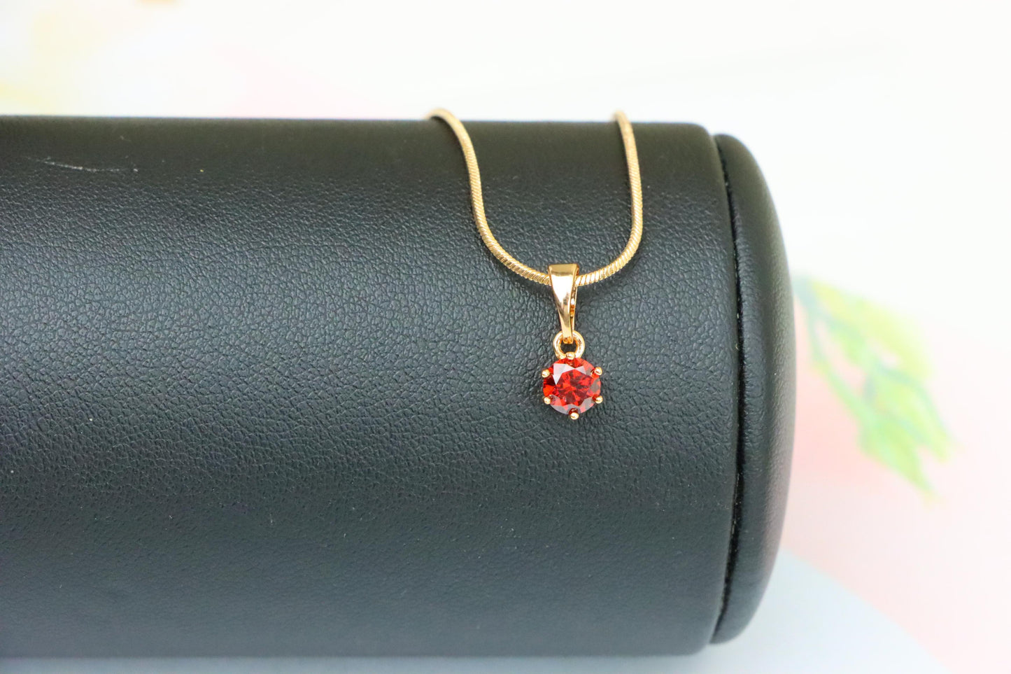 Tiny Round Red Stone Rose Gold Pendant – Minimalist Design, XPPT1600 (2147-3)