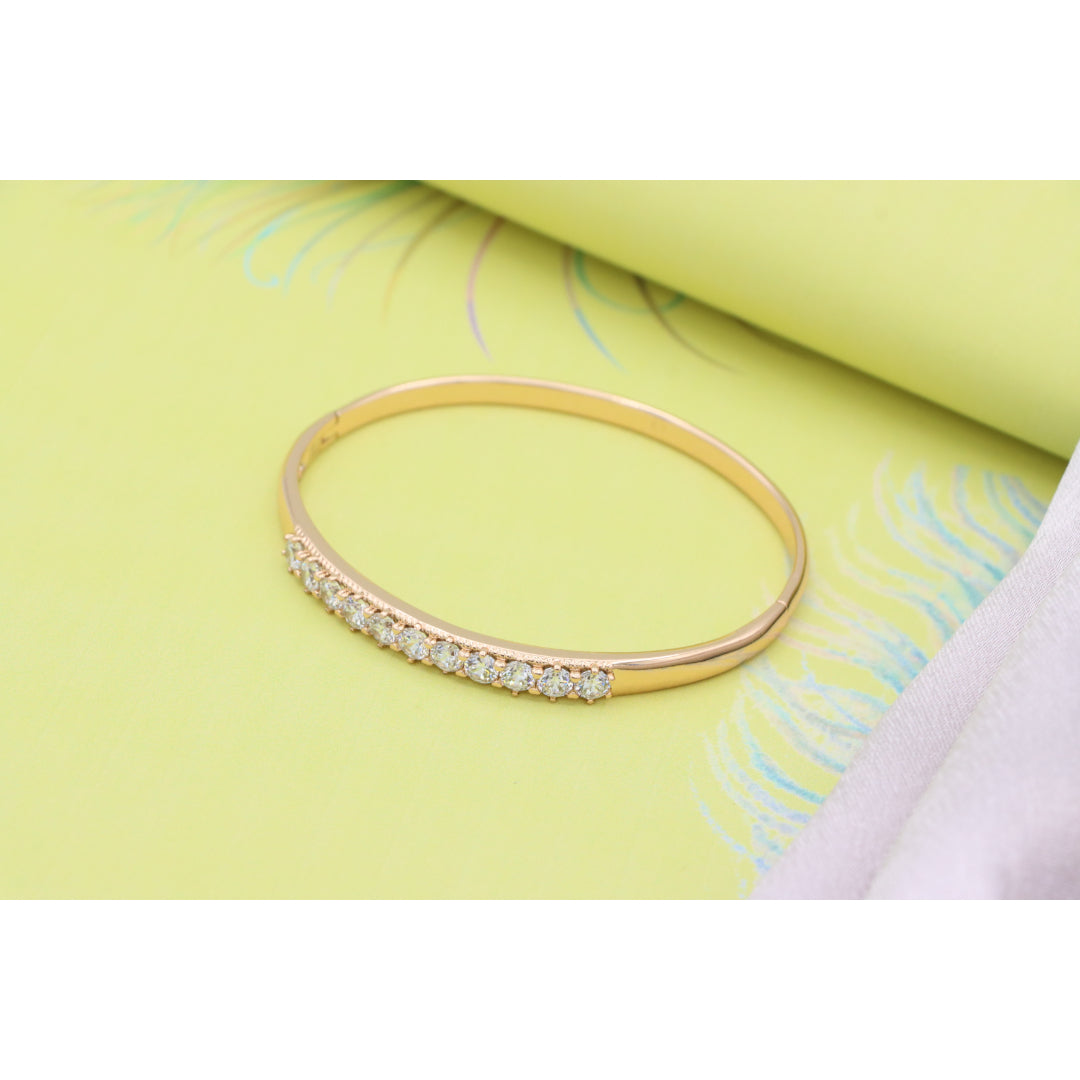 Elegant Rose Gold Bangle with Sparkling Round Stone Row Accent, XPBL0481 (2049-1)