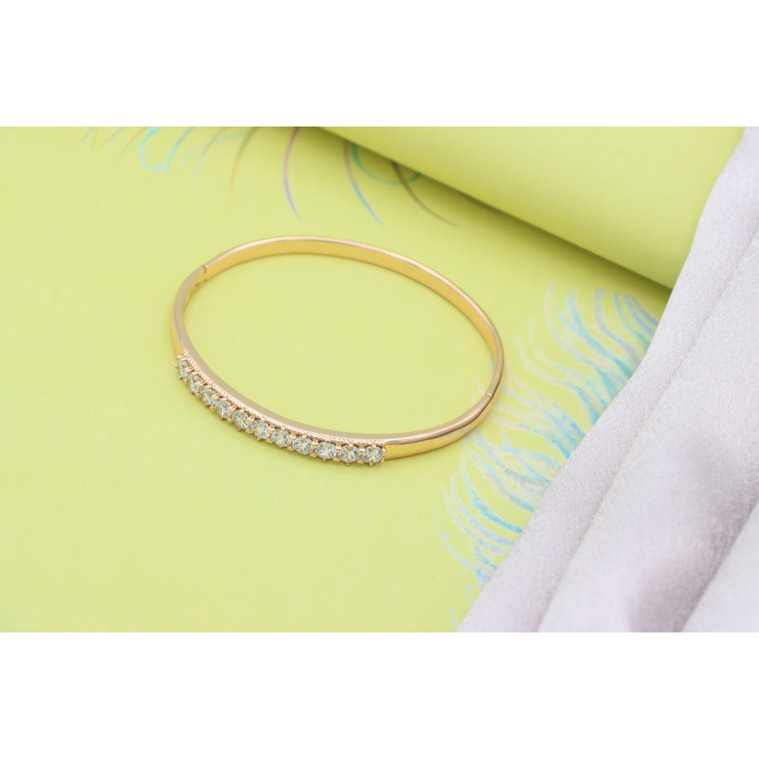 Elegant Rose Gold Bangle with Sparkling Round Stone Row Accent, XPBL0481 (2049-1)