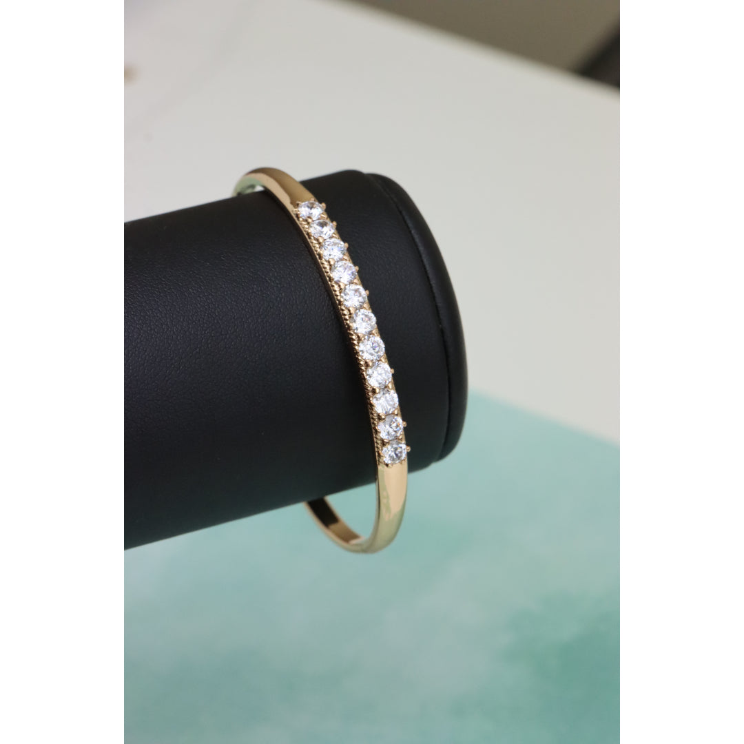 Elegant Rose Gold Bangle with Sparkling Round Stone Row Accent, XPBL0481 (2049-1)