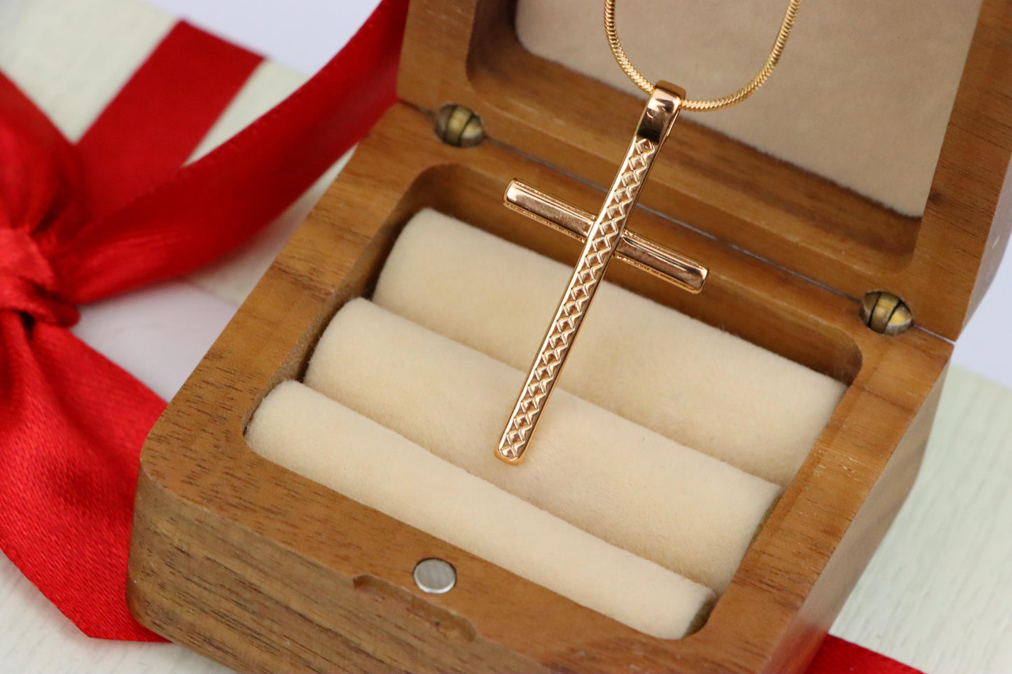 Elegant Long Cross Rose Gold Pendant with Subtle Diamond Pattern Design, XPPT1601 (2147-4)