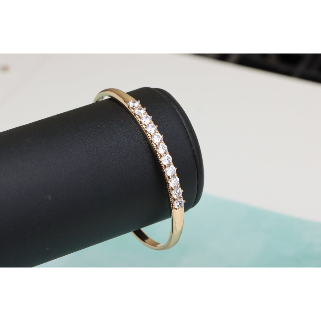 Elegant Rose Gold Bangle with Sparkling Round Stone Row Accent, XPBL0481 (2049-1)