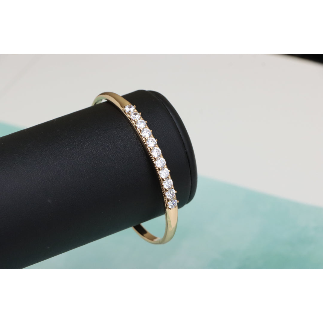 Elegant Rose Gold Bangle with Sparkling Round Stone Row Accent, XPBL0481 (2049-1)