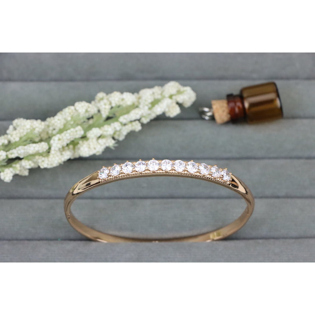 Elegant Rose Gold Bangle with Sparkling Round Stone Row Accent, XPBL0481 (2049-1)