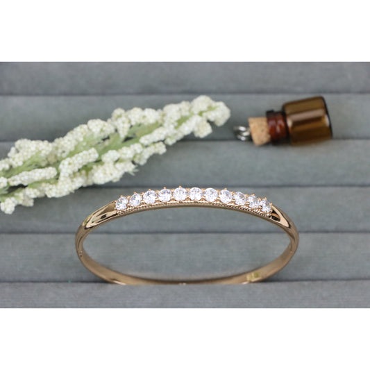 Elegant Rose Gold Bangle with Sparkling Round Stone Row Accent, XPBL0481 (2049-1)