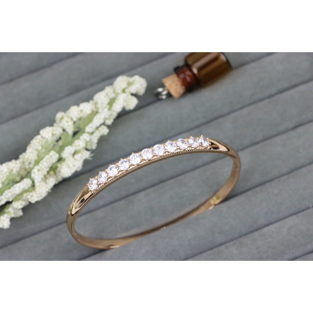 Elegant Rose Gold Bangle with Sparkling Round Stone Row Accent, XPBL0481 (2049-1)