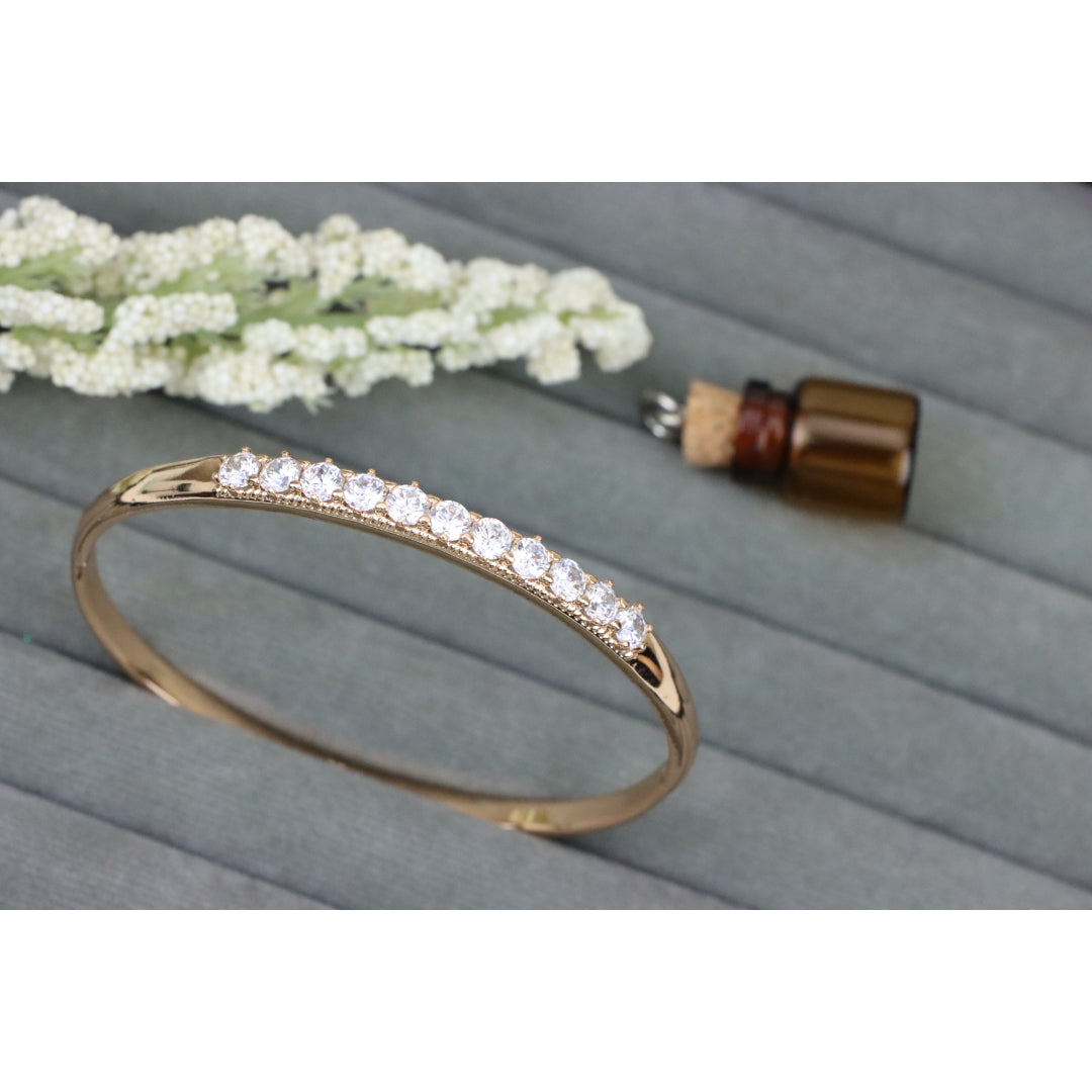 Elegant Rose Gold Bangle with Sparkling Round Stone Row Accent, XPBL0481 (2049-1)