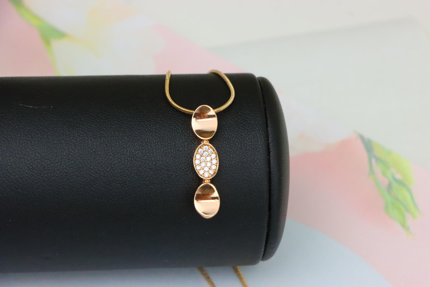 Rose Gold Pendant with Sparkling Center, Elegant Gold-Plated Design, XPPT1602 (2147-5)