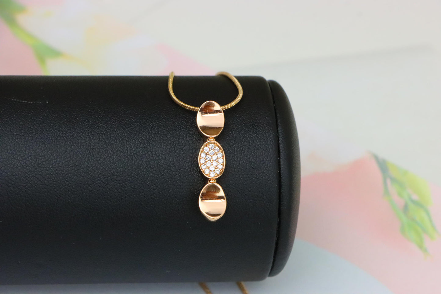 Rose Gold Pendant with Sparkling Center, Elegant Gold-Plated Design, XPPT1602 (2147-5)
