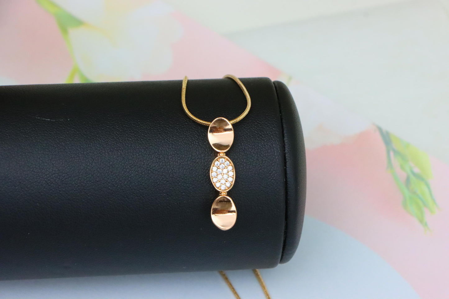 Rose Gold Pendant with Sparkling Center, Elegant Gold-Plated Design, XPPT1602 (2147-5)