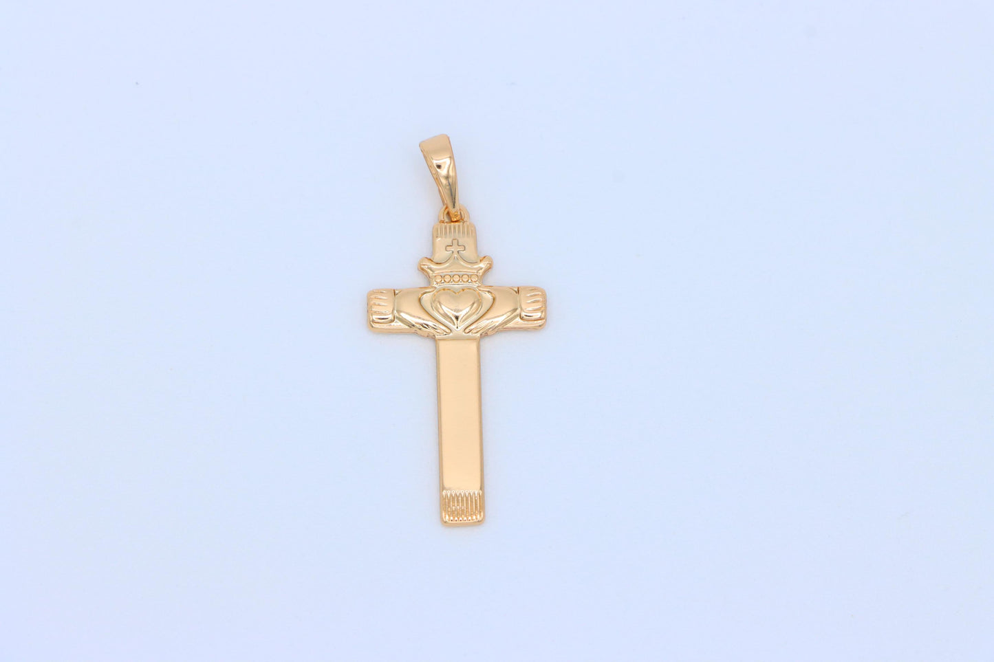 Rose Gold Claddagh Cross Pendant with Crowned Heart and Hands Detail, XPPT1603 (2147-6)
