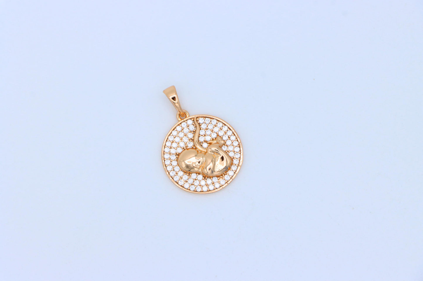 Round Rose Gold Pendant with Crystal Border and Cat Design Center, XPPT1604 (2147-7)