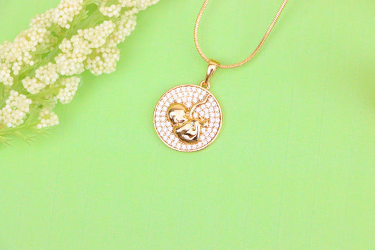 Round Rose Gold Pendant with Crystal Border and Cat Design Center, XPPT1604 (2147-7)