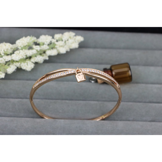 Rose Gold Bangle with Heart Lock Charm and Crystal Accent, XPBL0485 (2049-5)
