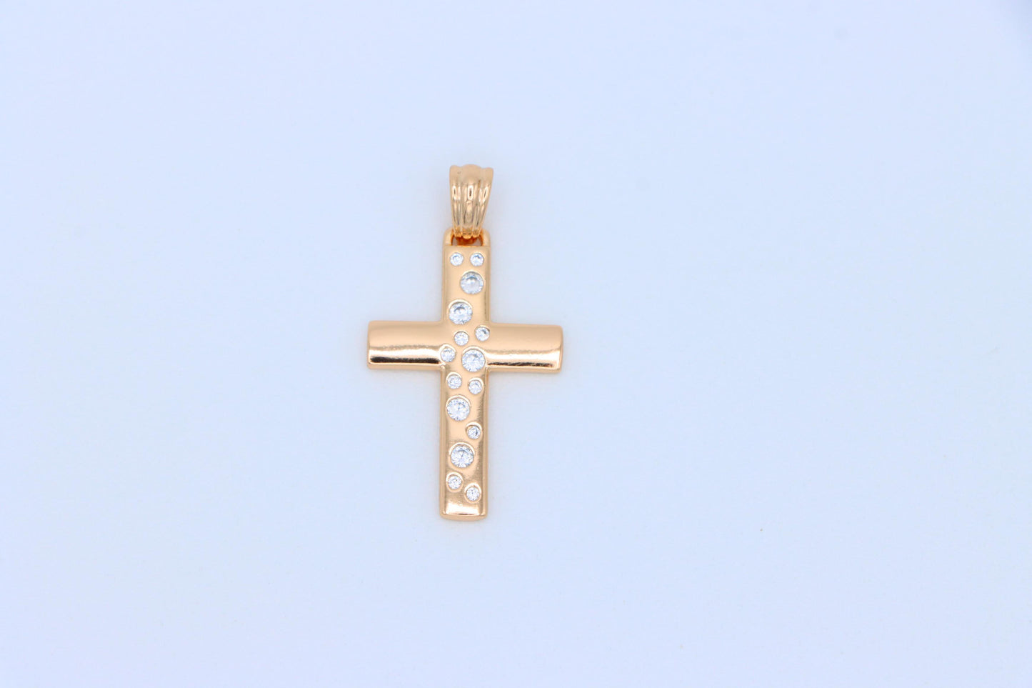 Rose Gold Cross Pendant with White Stones in Vertical Pattern Design, XPPT1605 (2147-8)