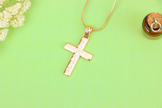 Rose Gold Cross Pendant with White Stones in Vertical Pattern Design, XPPT1605 (2147-8)