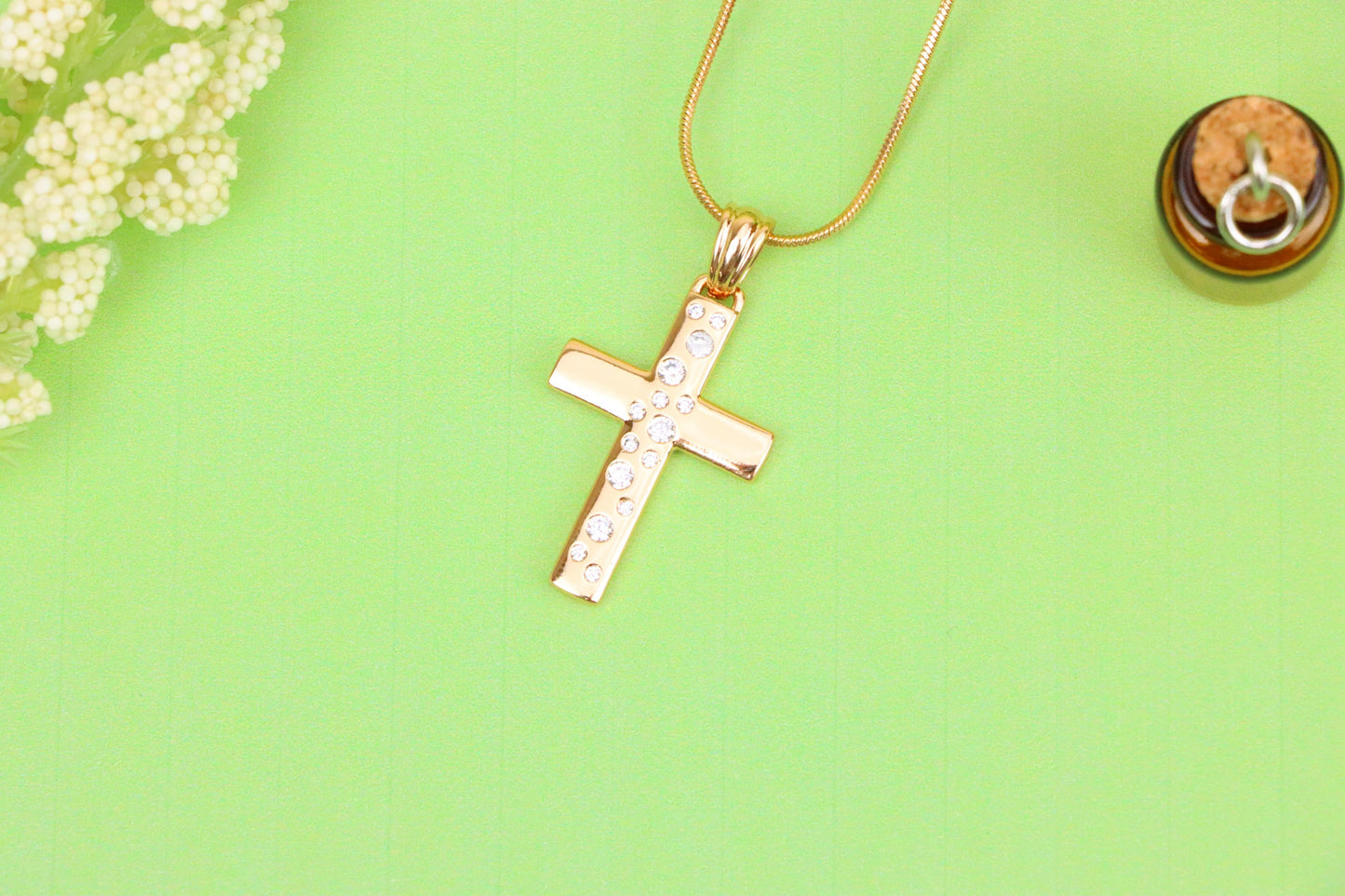 Rose Gold Cross Pendant with White Stones in Vertical Pattern Design, XPPT1605 (2147-8)