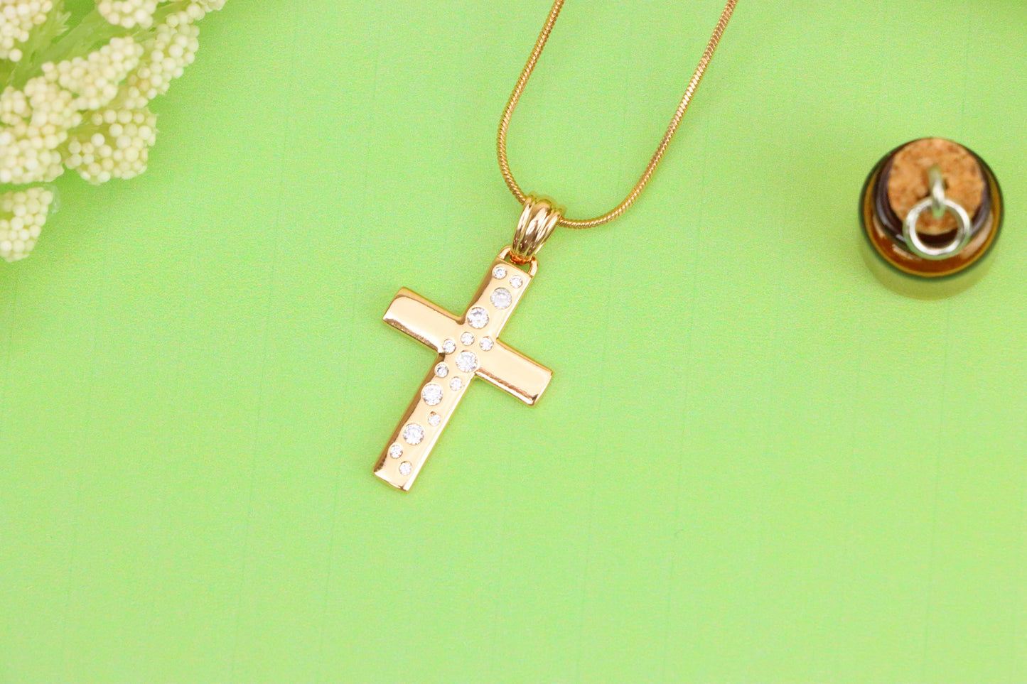 Rose Gold Cross Pendant with White Stones in Vertical Pattern Design, XPPT1605 (2147-8)