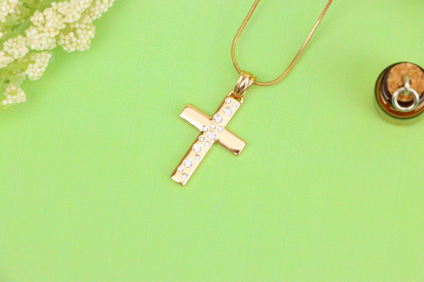 Rose Gold Cross Pendant with White Stones in Vertical Pattern Design, XPPT1605 (2147-8)