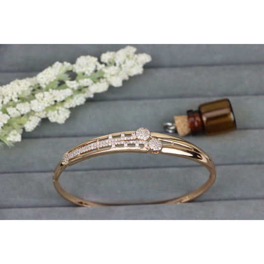 Rose Gold Bangle with Dual Crystal Circles &amp; Geometric Design, XPBL0487 (2049-7)