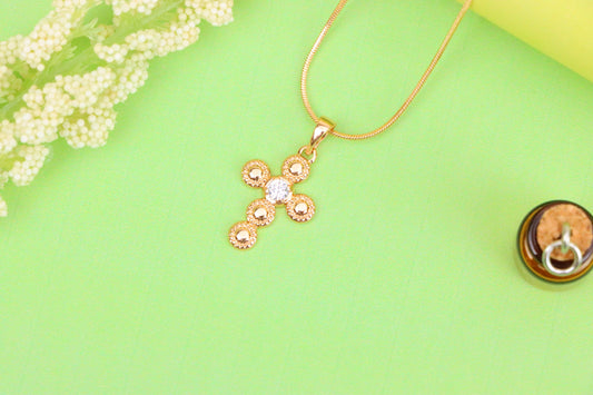 Rose Gold Cross Pendant with Textured Beads and Center Crystal Stone, XPPT1606 (2147-9)