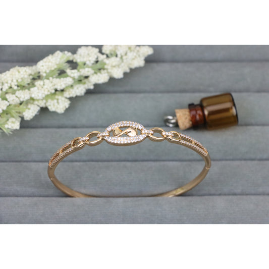 Elegant Oval Link Rose Gold Bangle with Micro CZ Diamond Accents, XPBL0488 (2049-8)