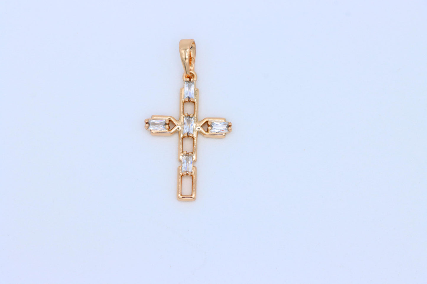 Rose Gold Cross Pendant with Baguette-Cut White Stones Design, XPPT1607 (2147-10)