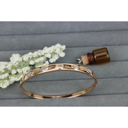 Elegant Rose Gold Bangle with Marquise-Cut Sparkling Stones, XPBL0490 (2049-10)