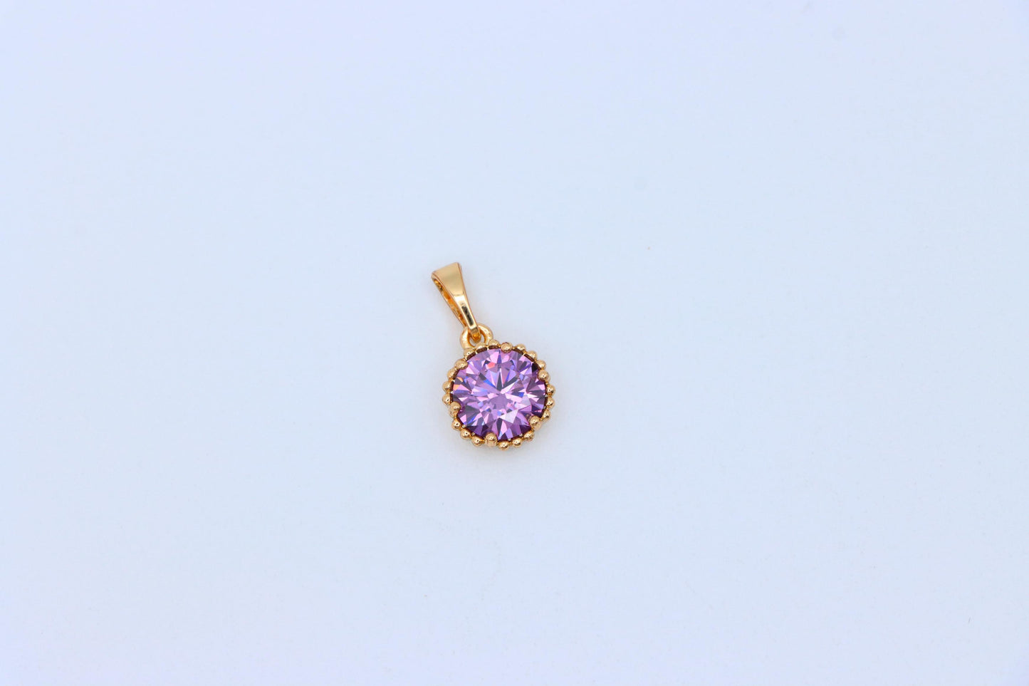 Rose Gold Pendant with Round Purple Stone and Beaded Frame Accent, XPPT1608 (2148-1)