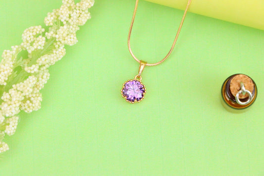 Rose Gold Pendant with Round Purple Stone and Beaded Frame Accent, XPPT1608 (2148-1)