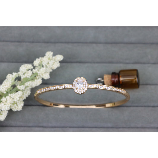 Elegant Oval Centerpiece Rose Gold Bangle with Micro CZ Accents, XPBL0491 (2050-1)