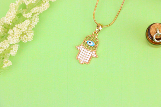 Rose Gold Hamsa Hand Pendant with Evil Eye and Crystal Accents, XPPT1609 (2148-2)
