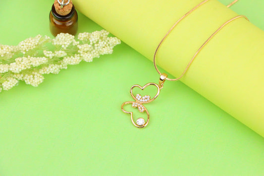 Butterfly Heart Rose Gold Pendant with Stone, XPPT1218 (2122-4)