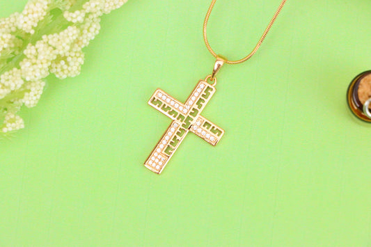 Rose Gold Cross Pendant with Greek Key Design and Sparkling Stones, XPPT1610 (2148-3)