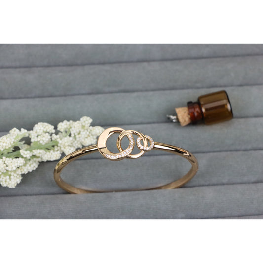 Elegant Triple Circle Rose Gold Bangle with Sparkling Stones, XPBL0493 (2050-3)