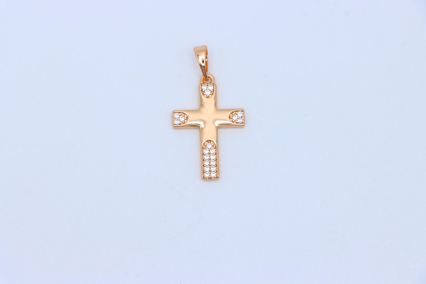 Rose Gold Cross Pendant with Crystal Accents on Polished Surface, XPPT1611 (2148-4)