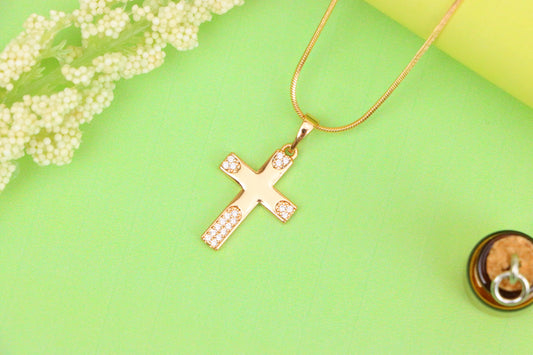 Rose Gold Cross Pendant with Crystal Accents on Polished Surface, XPPT1611 (2148-4)