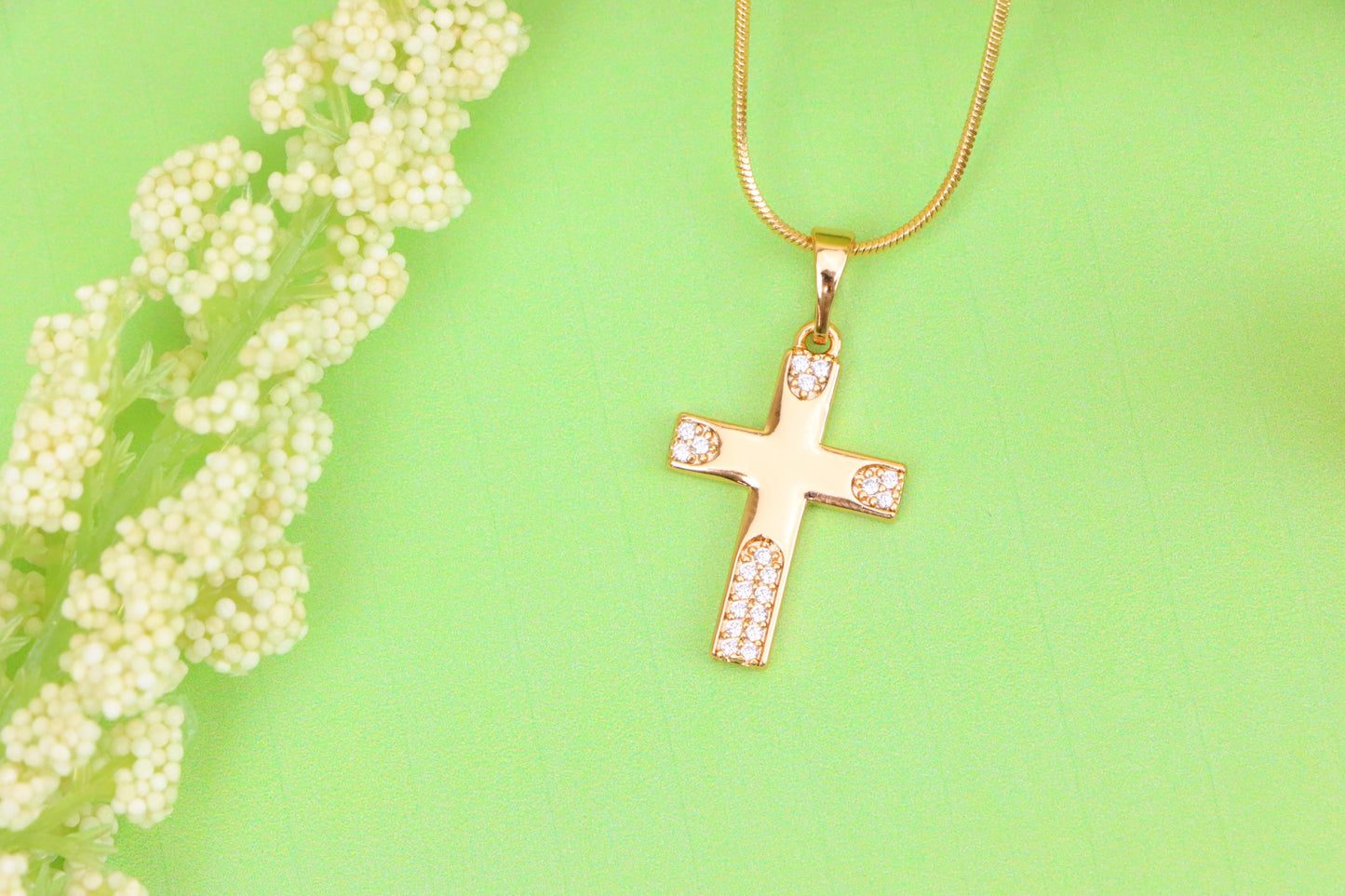 Rose Gold Cross Pendant with Crystal Accents on Polished Surface, XPPT1611 (2148-4)