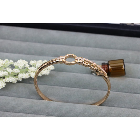 Elegant Rose Gold Bangle with Round Link and Dual Row CZ Detailing, XPBL0494 (2050-4)