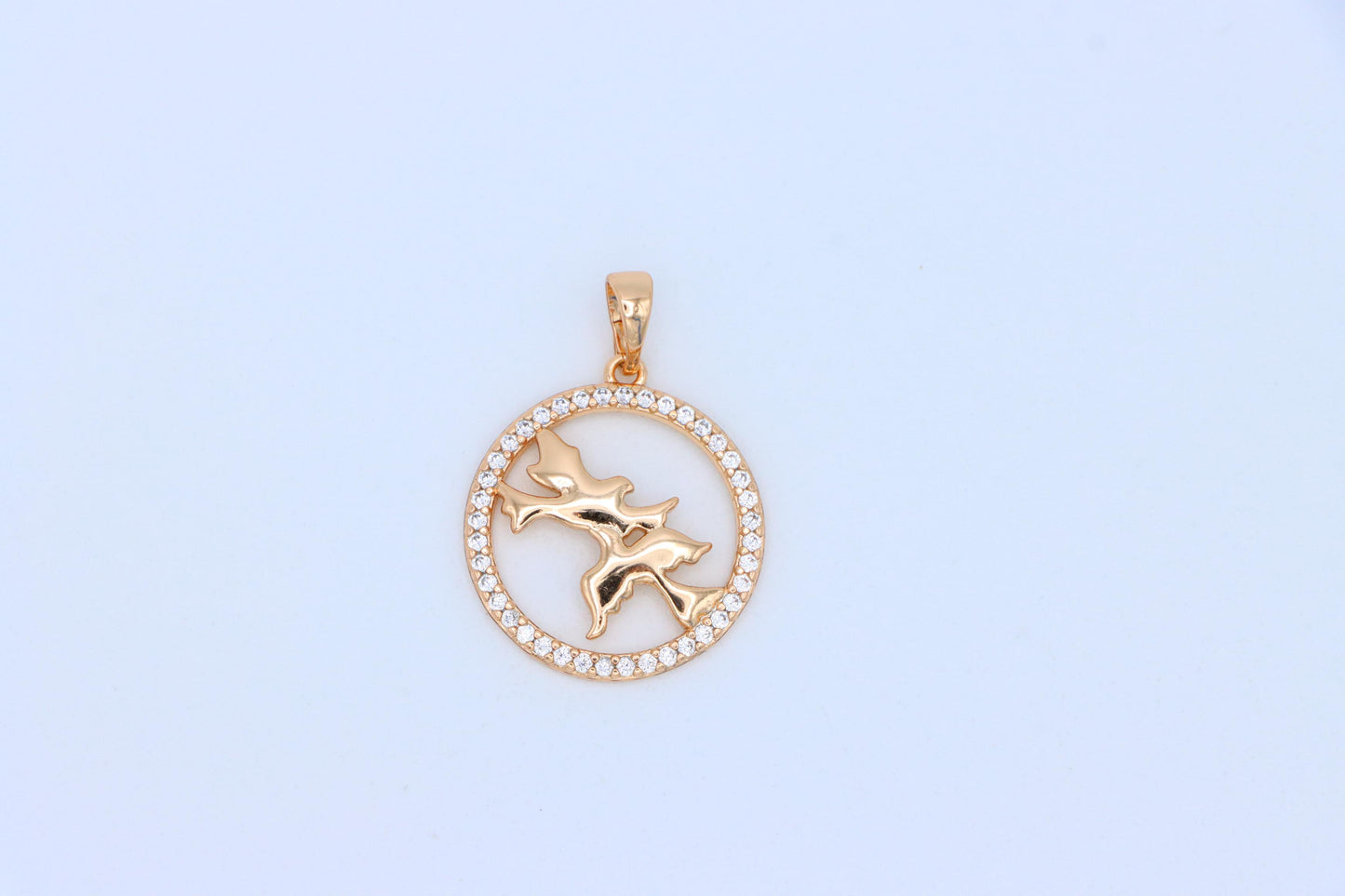 Rose Gold Circle Pendant with Flying Birds and Crystal Border Design, XPPT1612 (2148-5)