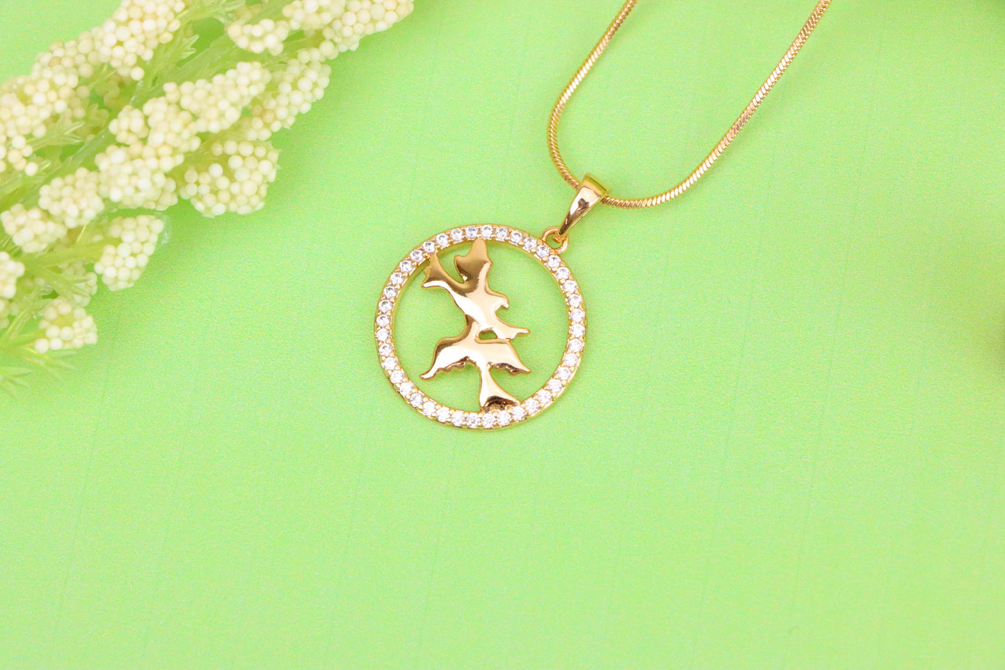 Rose Gold Circle Pendant with Flying Birds and Crystal Border Design, XPPT1612 (2148-5)