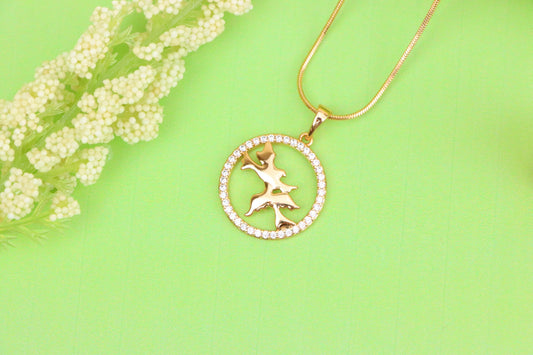 Rose Gold Circle Pendant with Flying Birds and Crystal Border Design, XPPT1612 (2148-5)