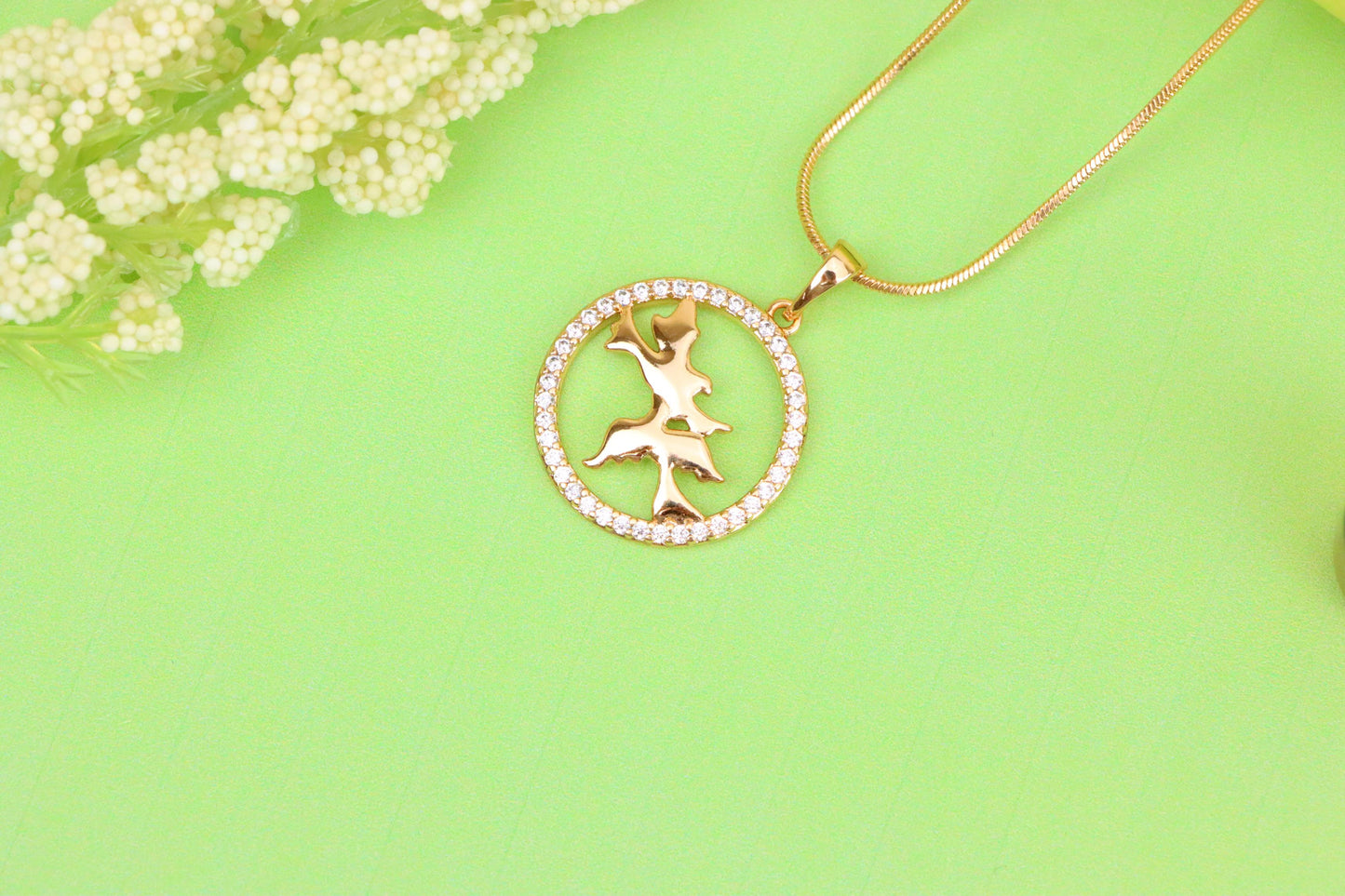 Rose Gold Circle Pendant with Flying Birds and Crystal Border Design, XPPT1612 (2148-5)