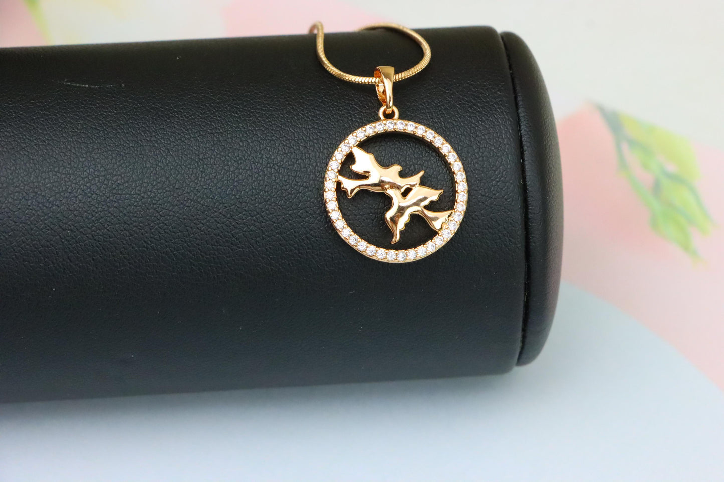 Rose Gold Circle Pendant with Flying Birds and Crystal Border Design, XPPT1612 (2148-5)