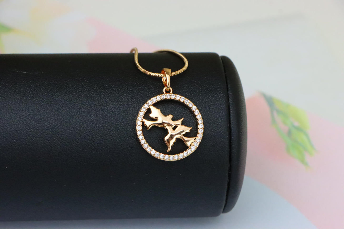 Rose Gold Circle Pendant with Flying Birds and Crystal Border Design, XPPT1612 (2148-5)