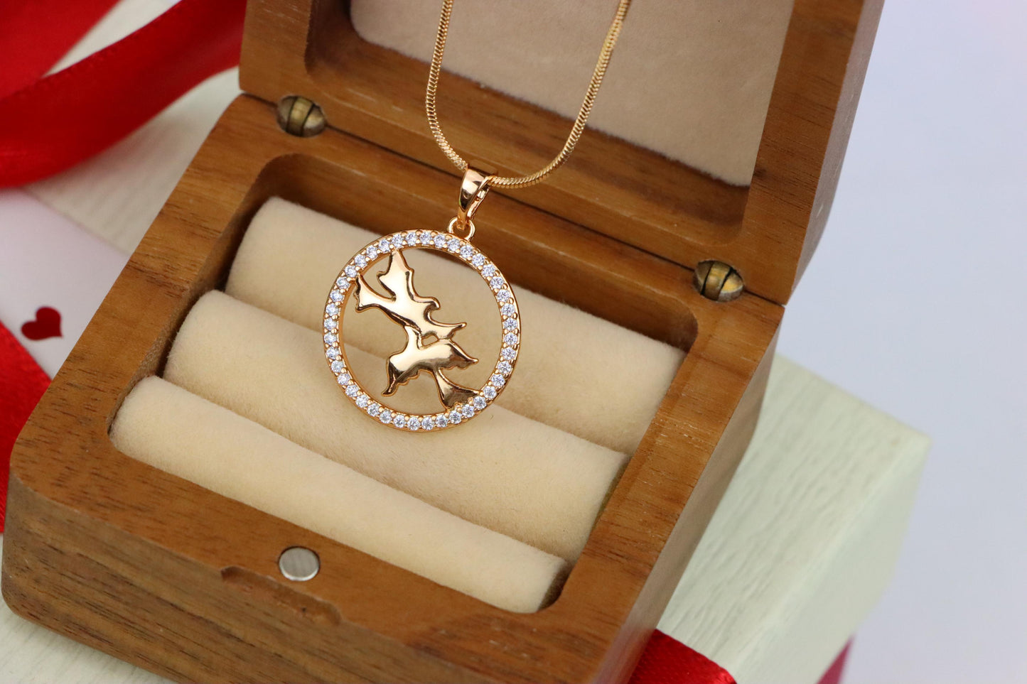 Rose Gold Circle Pendant with Flying Birds and Crystal Border Design, XPPT1612 (2148-5)