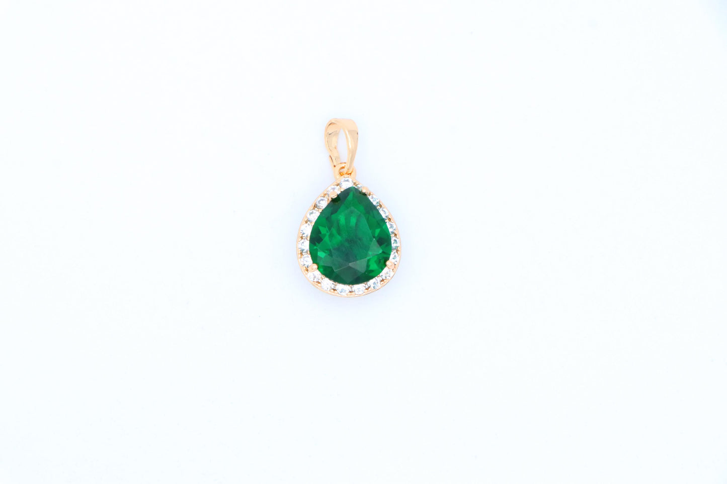 Teardrop Green Pendant with Crystal Border in Rose Gold Finish, XPPT1613 (2148-6)