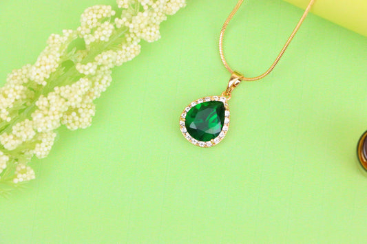 Teardrop Green Pendant with Crystal Border in Rose Gold Finish, XPPT1613 (2148-6)